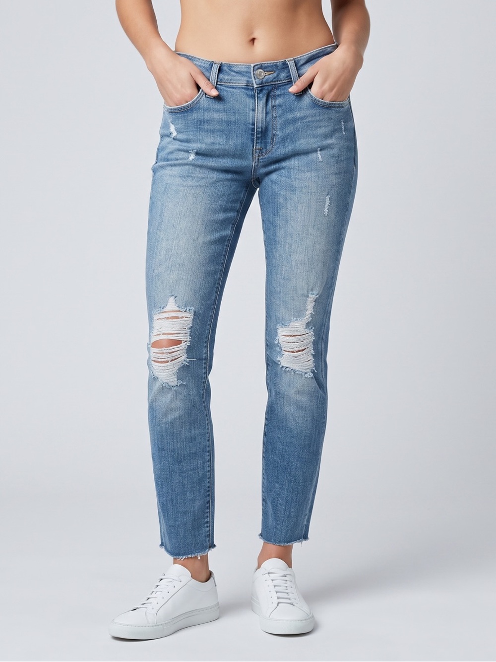Hudson Tally Skinny Distressed Raw Hem Crop Jeans Sz 27 Ripped Knee Ankle Blue